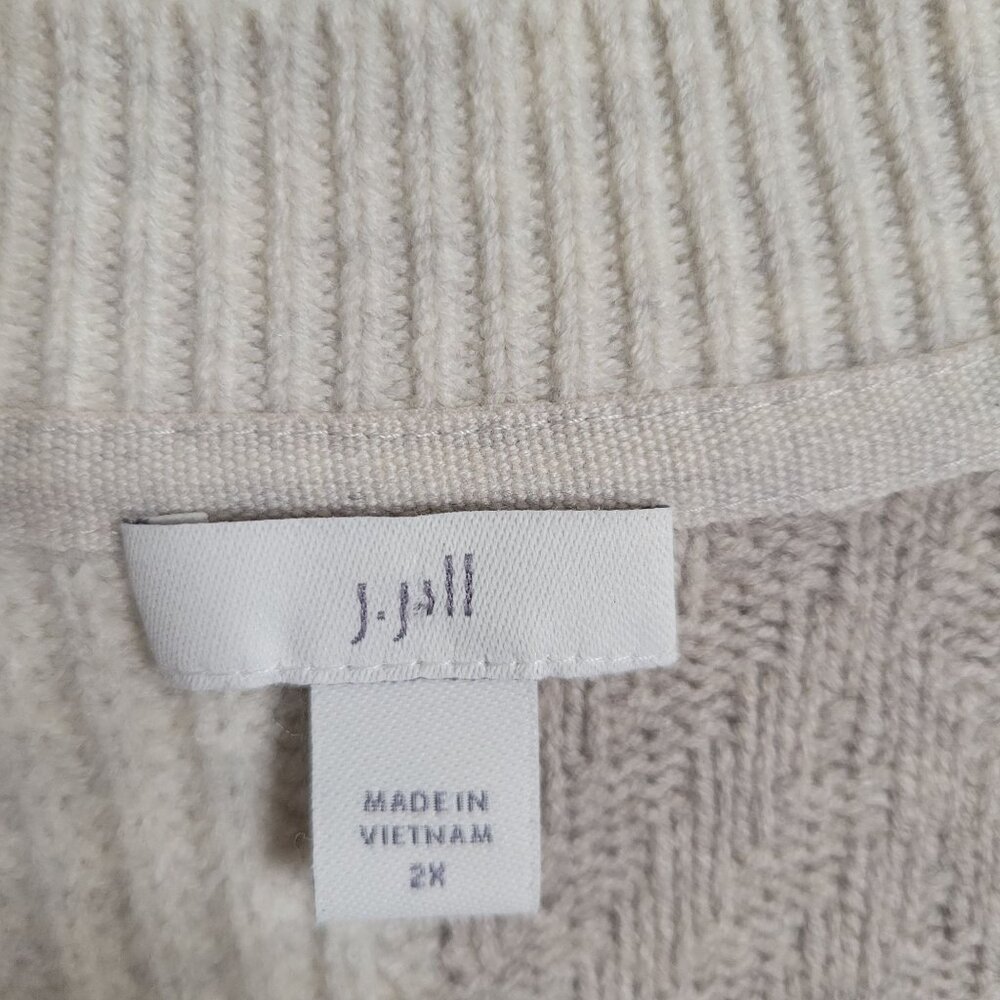 J Jill Size 2X Cardigan V-neck Sweater Multi Knit Color Block Textured Tan Cream - Picture 4 of 8